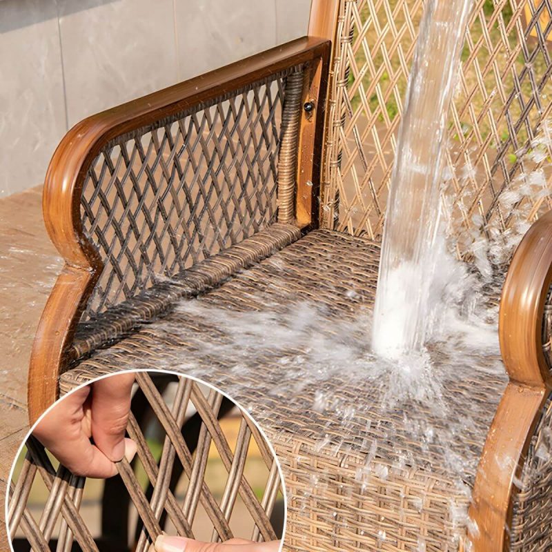 "Traditional Brown Wicker Arm Chair with Metal Legs for Patio Dining - Rust Resistant - 8 Piece Set"