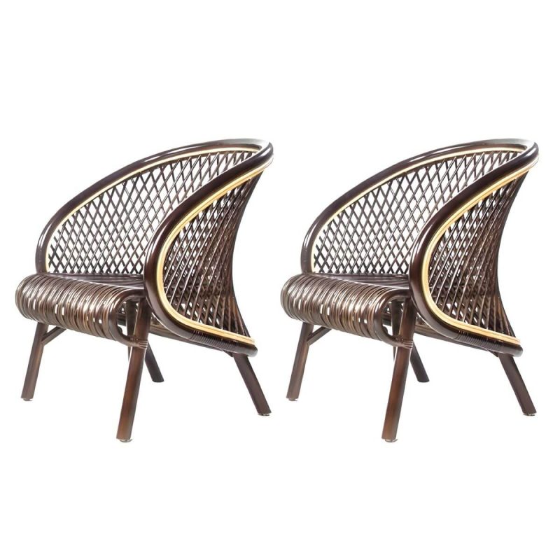 "Tropical Matte Finish Patio Chair Assembled Wicker with Arms - Nut-Brown 2 Piece Set"