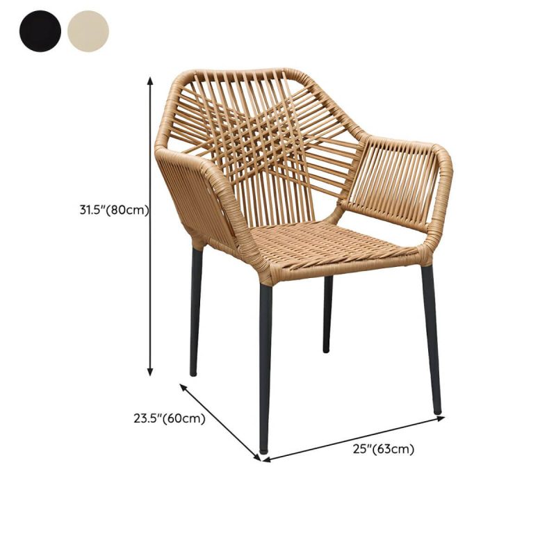 "Dimension of Modern Metal Arm Chair with Beige Plastic Back and Stackable Design for Patio Dining - Black 4 Piece Set"