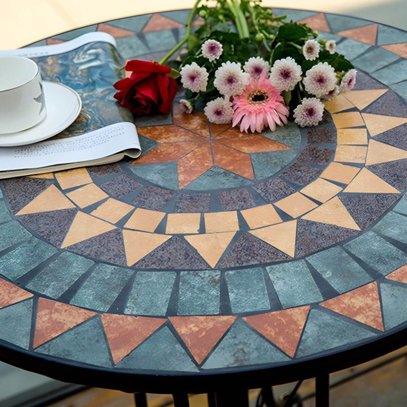 "French Country Metal Patio Table Round Outdoor Iron Dining Table - Table Only Sky Blue"