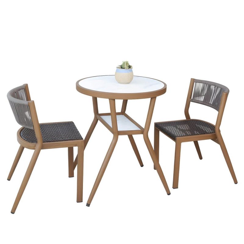 "Modern Style Dining Set Square Metal 1/3 Pcs Dining Table Set - Table & Chair(s) 23.6"L x 23.6"W x 29.5"H 2 Brown-Khaki"