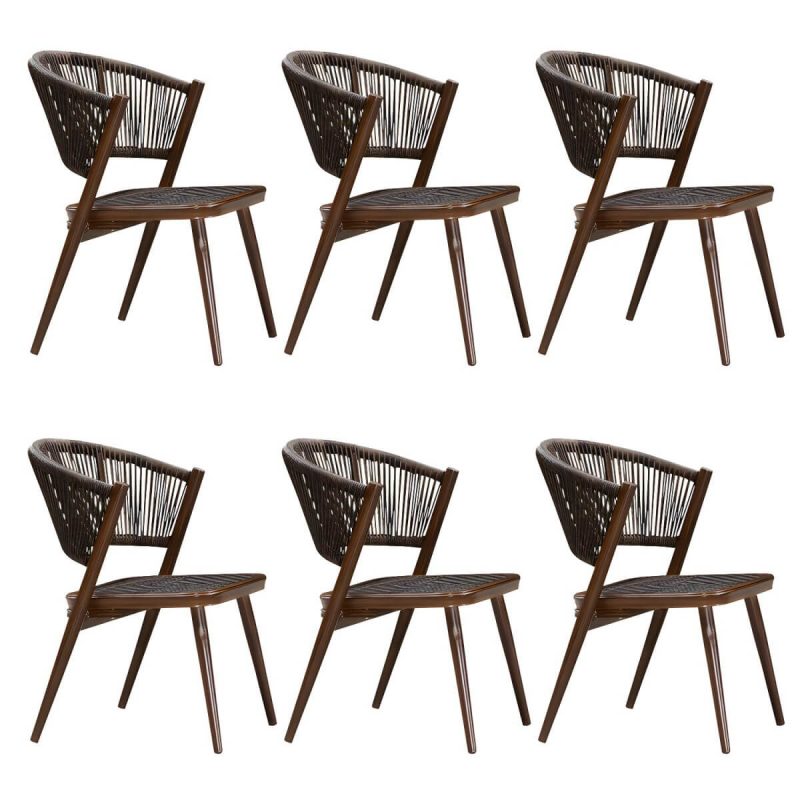 "Tropical Rattan Patio Arm Chair with Arm Brown Dining Armchair - 6 Piece Set"
