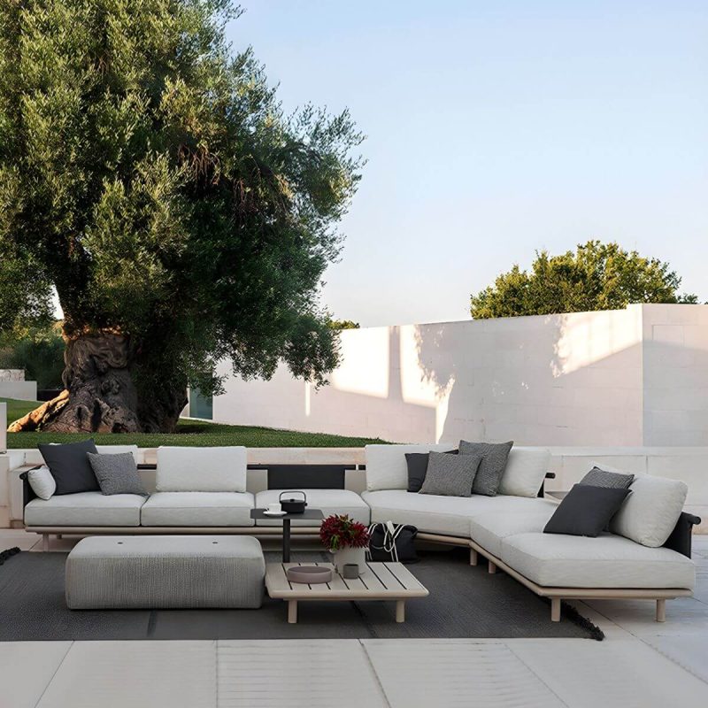 "Scandinavian Wood Frame Outdoor Sofa UV Resistant Patio Sofa with Cushion - 2-Seater Sofa"