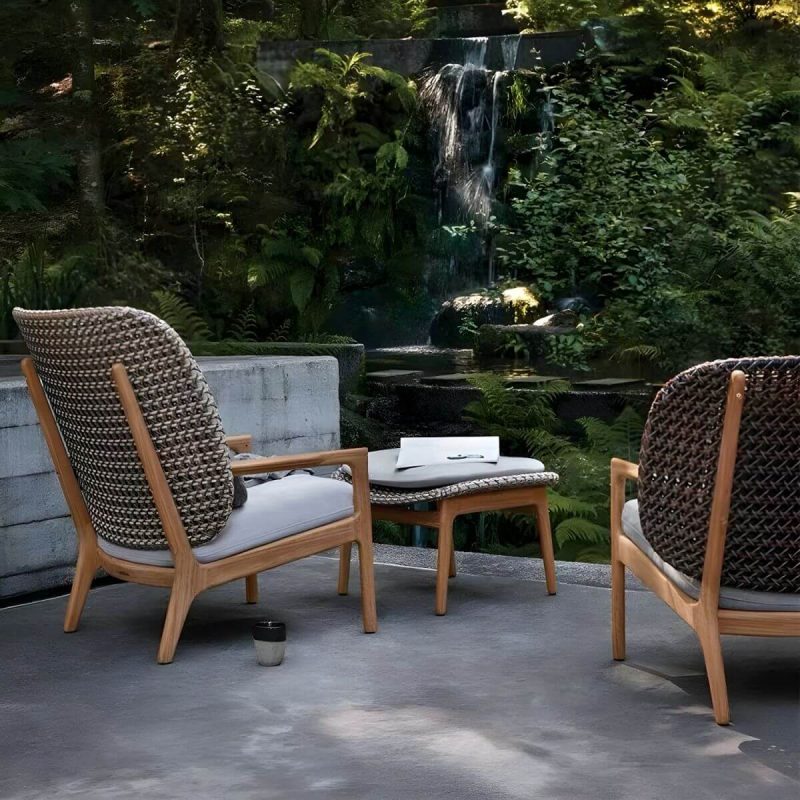 "Brown Modern Solid Wood Sofa with Cushions Water Resistant for Outdoor - 62"L x 33"W x 32"H"