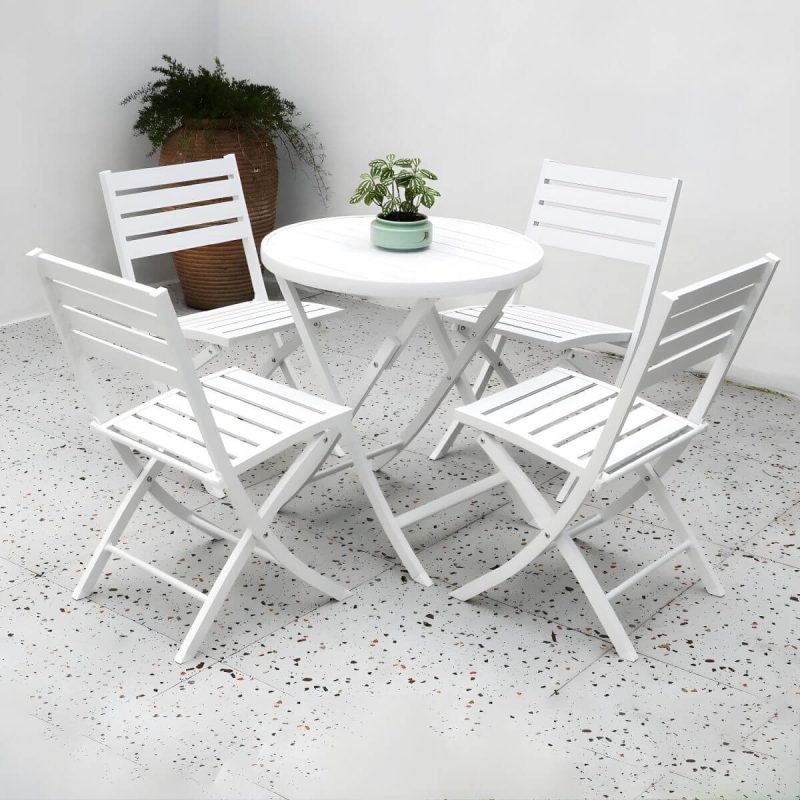 "Metal Modern Folding Patio Dining Set with Strap Back Chairs - Table & Chair(s) 27.6"L x 27.6"W x 28.5"H 4 White"