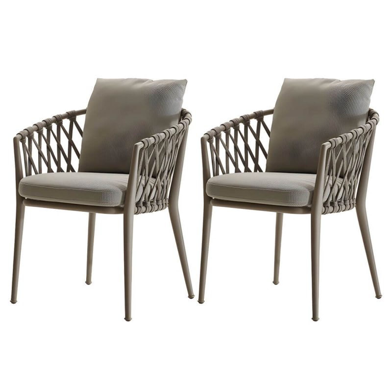 "Modern Dining Side Chair Aluminum Outdoor Bistro Chairs with Arm - Grey 2 Piece Set"