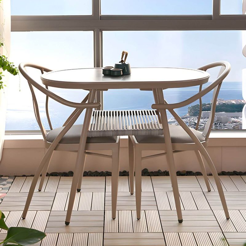 "Contemporary Oval Shape Dining Table Set with Shelf for Courtyard - Table & Chair(s) 2 Khaki"