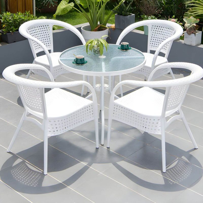 "Contemporary White Metal Dining Table Furniture Set with Chairs for Courtyard - Table & Chair(s) 31.5"L x 31.5"W x 28.3"H 4"