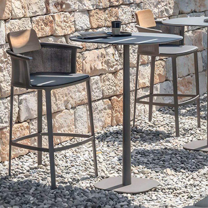 "Modern Sintered Stone Top Bar Table Set 1/3 Pieces Round Counter Table Set for Outdoor - Chair(s) 1 Grey"