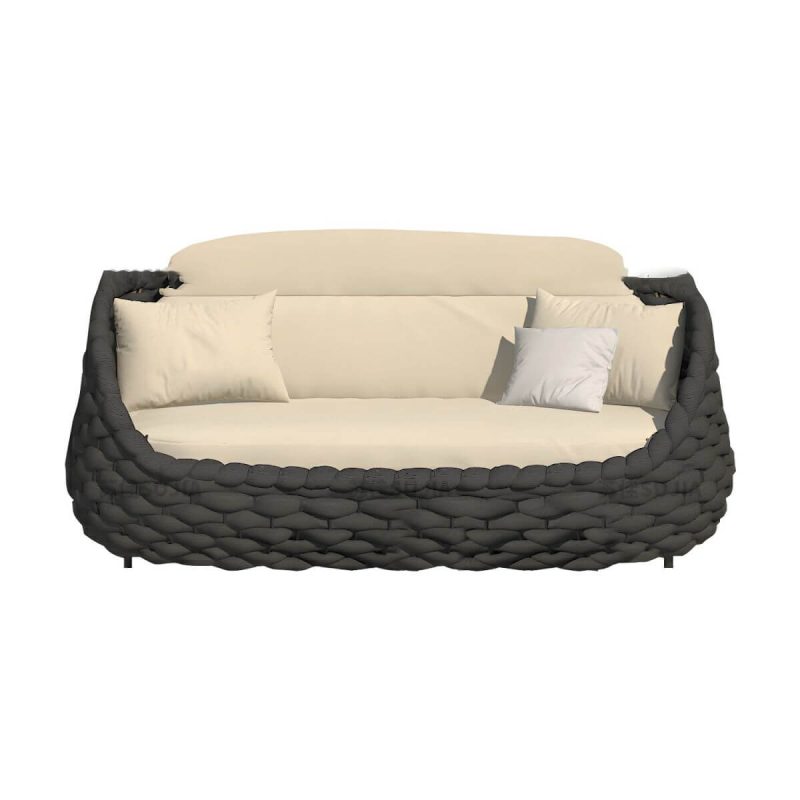"Waterproof and Durable Modern Metal Patio Sofa with Upholstered Cushions - Black 2-Seater Sofa"