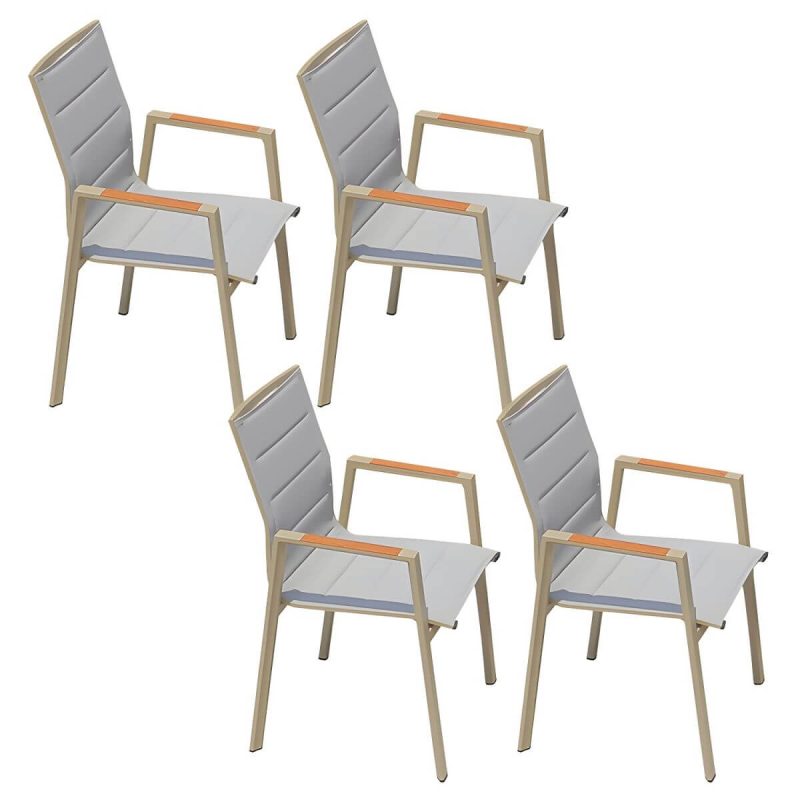 "Sleek Modern Gray Metal Arm Chair for Rust-Resistant Outdoor Patio Dining - 4 Piece Set"