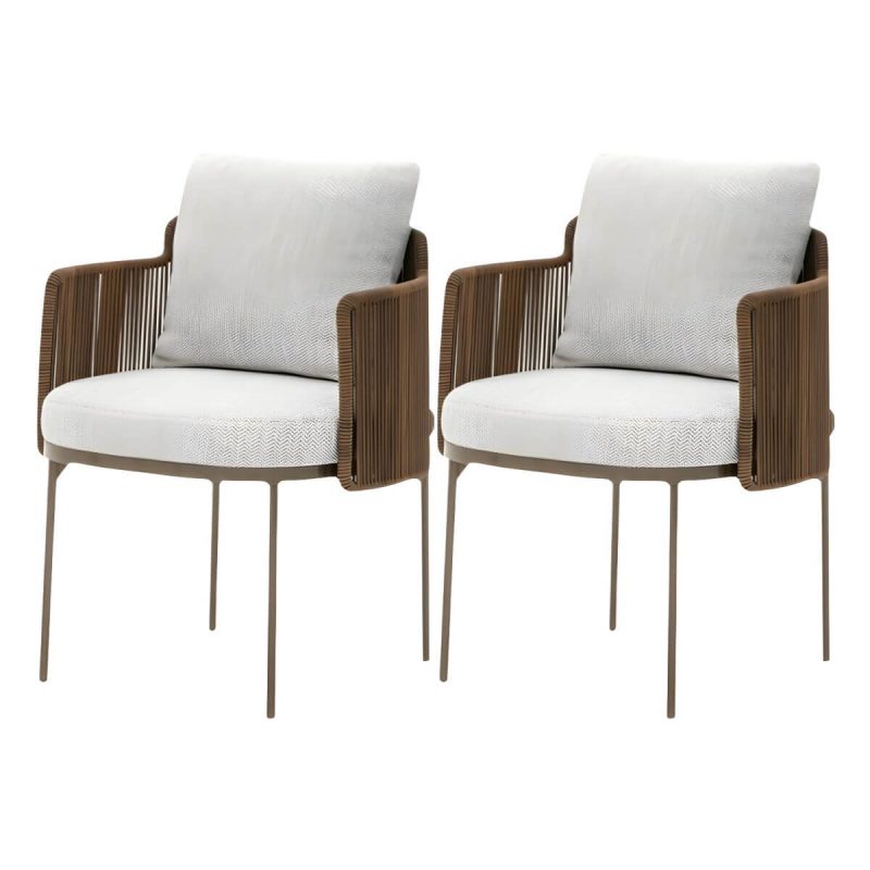 "Patio Dining Chair Tropical Aluminum With Arm Upholstered Faux Rattan - 2 Piece Set 23.5"L x 23"W x 30"H"