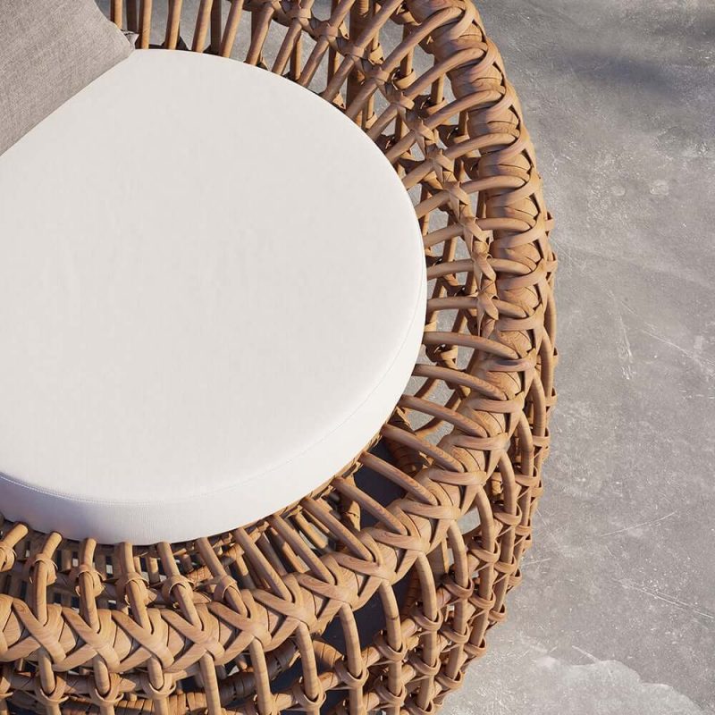 "Austen Rattan Outdoor Barrel Chair Nest Shape Sidechair with Cushion in Brown"