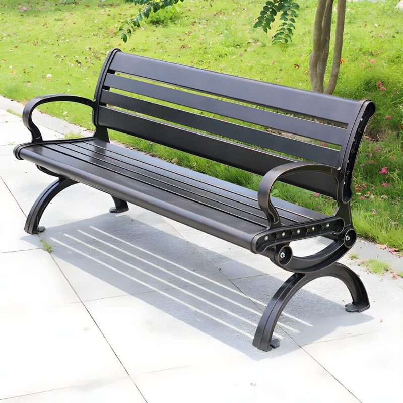 "Copper Industrial Garden Bench with Curved Arms and Waterproof Durability - 71"L x 20"W x 28"H"