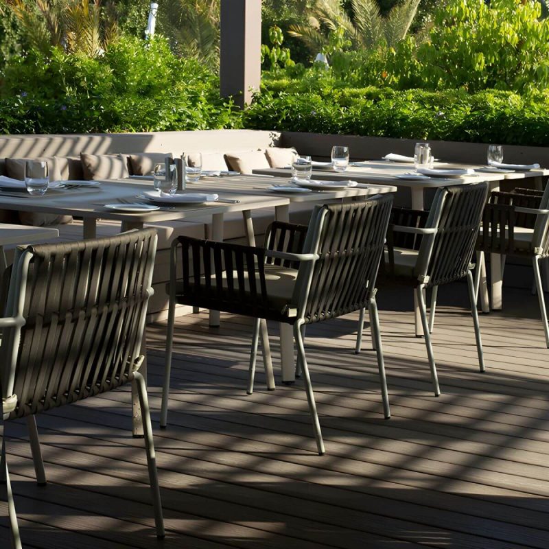 "Modern Dining Armchair with Cushions and Arm Water Resistant - Black 8 Piece Set Rope"