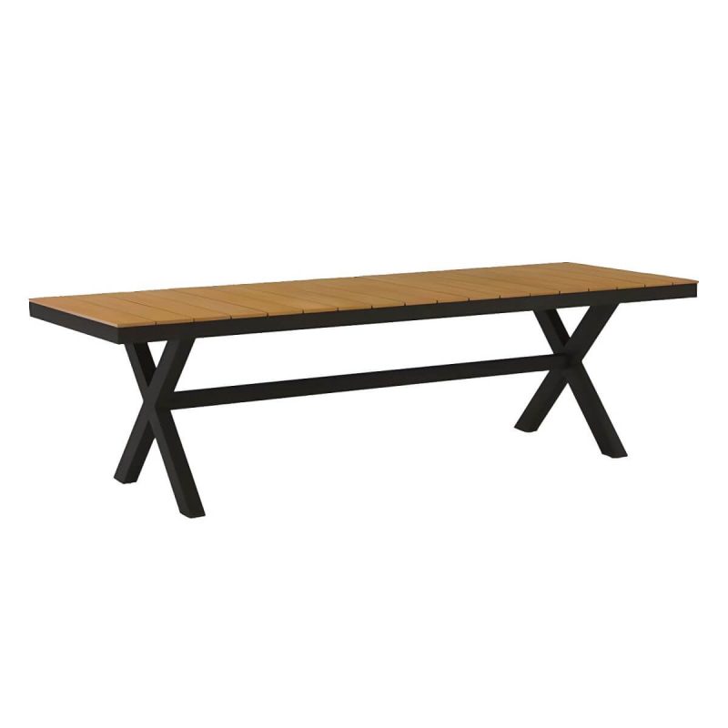 "Modern Artificial Wood Courtyard Table Geometric Outdoor Table - Table Only 102"L x 35"W x 29"H Rectangular"