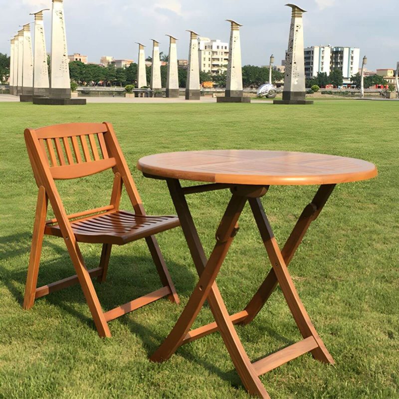 "Brown Patio Table Solid Wood Contemporary Style in Round Shape - 31.5"L x 31.5"W x 28.3"H Table Only"