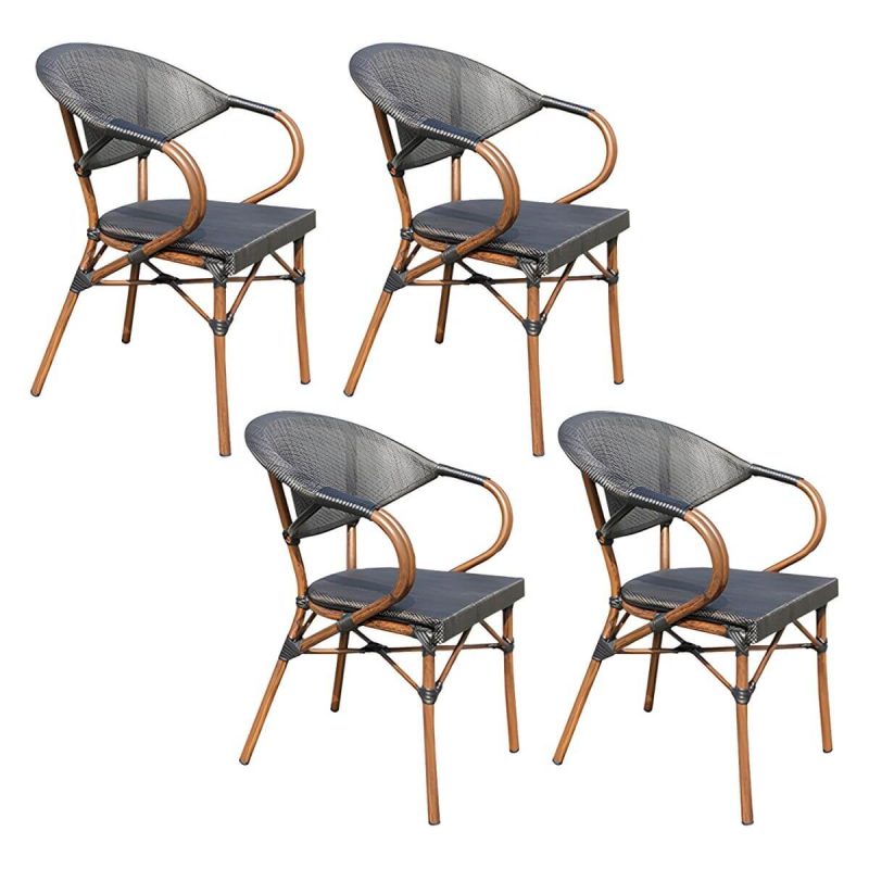 "Natural Metal Arm Chair with Stackable Design for Tropical Outdoor Dining - 4 Piece Set"