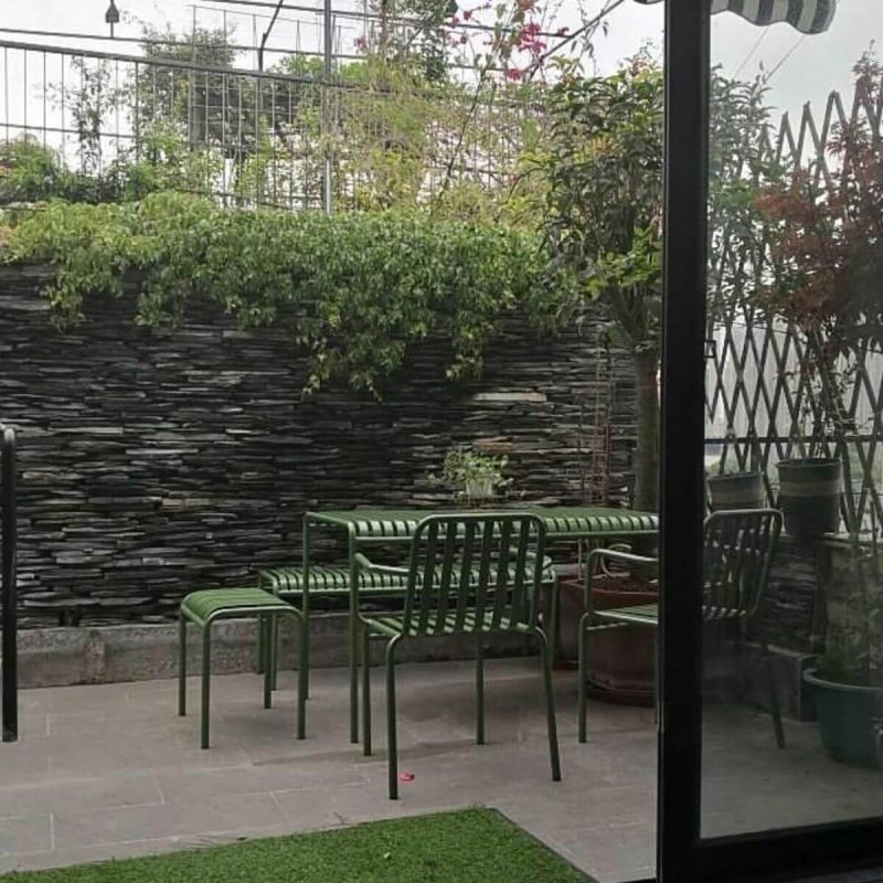 "Industrial Metal Outdoor Bistro Chairs Open Back Dining Chairs in Green - 22"L x 19"W x 31"H 4 Piece Set"