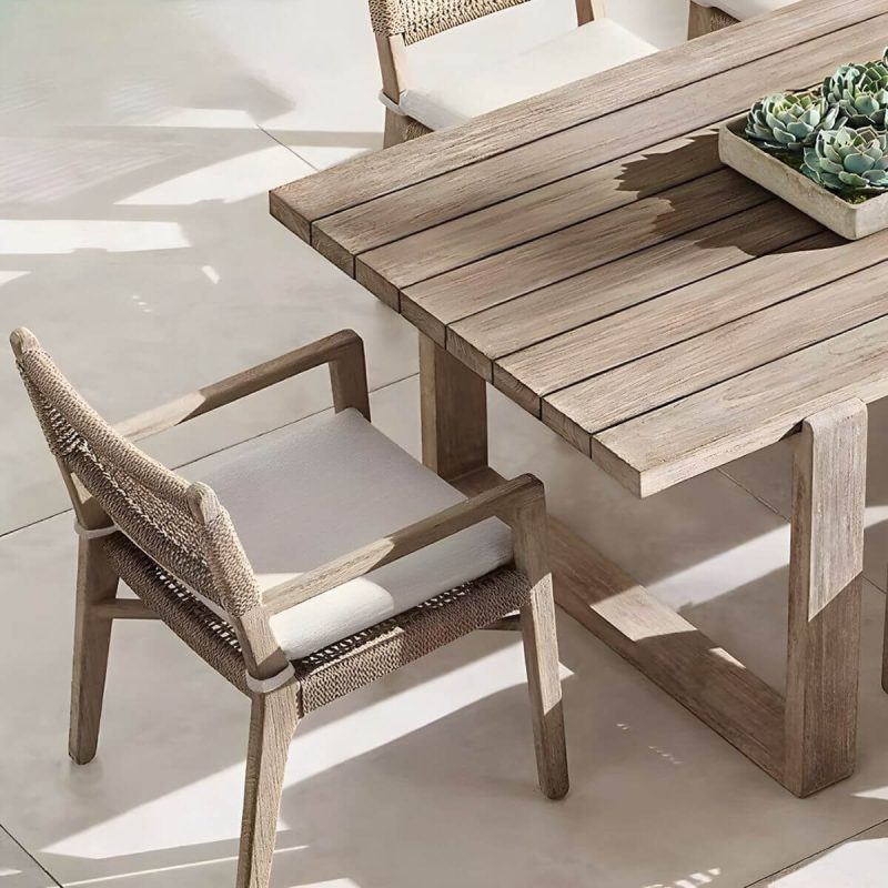 "Stylish Teak Wood Patio Dining Set with Bench for Outdoor Gatherings - Table 59.1"L x 59.1"W x 29.5"H"