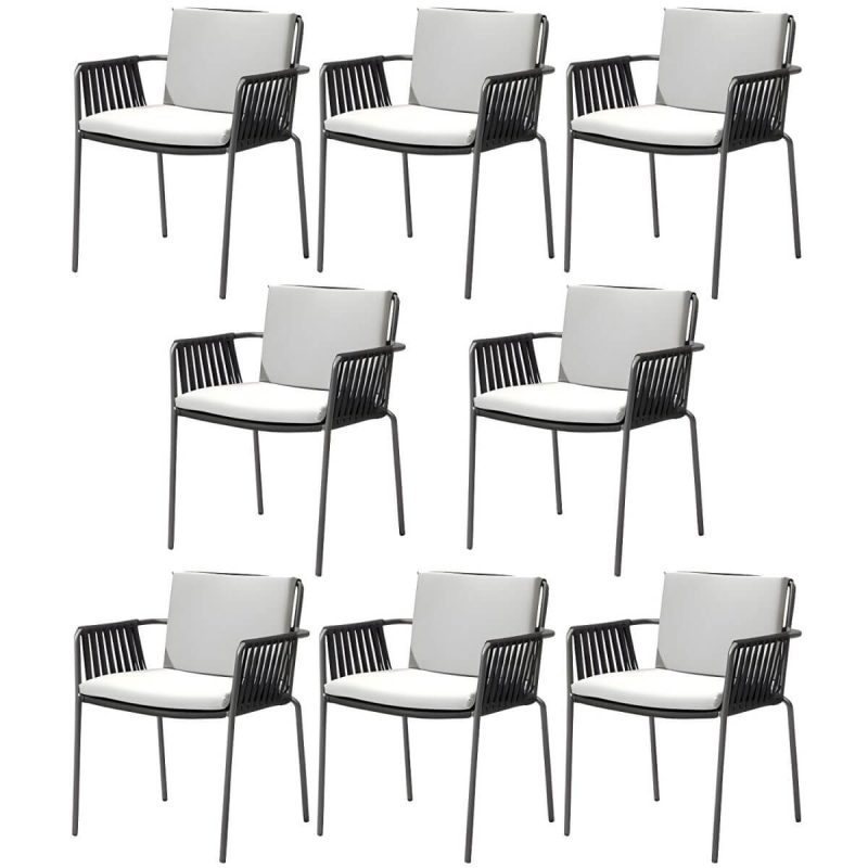 "Modern Dining Armchair with Cushions and Arm Water Resistant - Black 8 Piece Set Rattan"