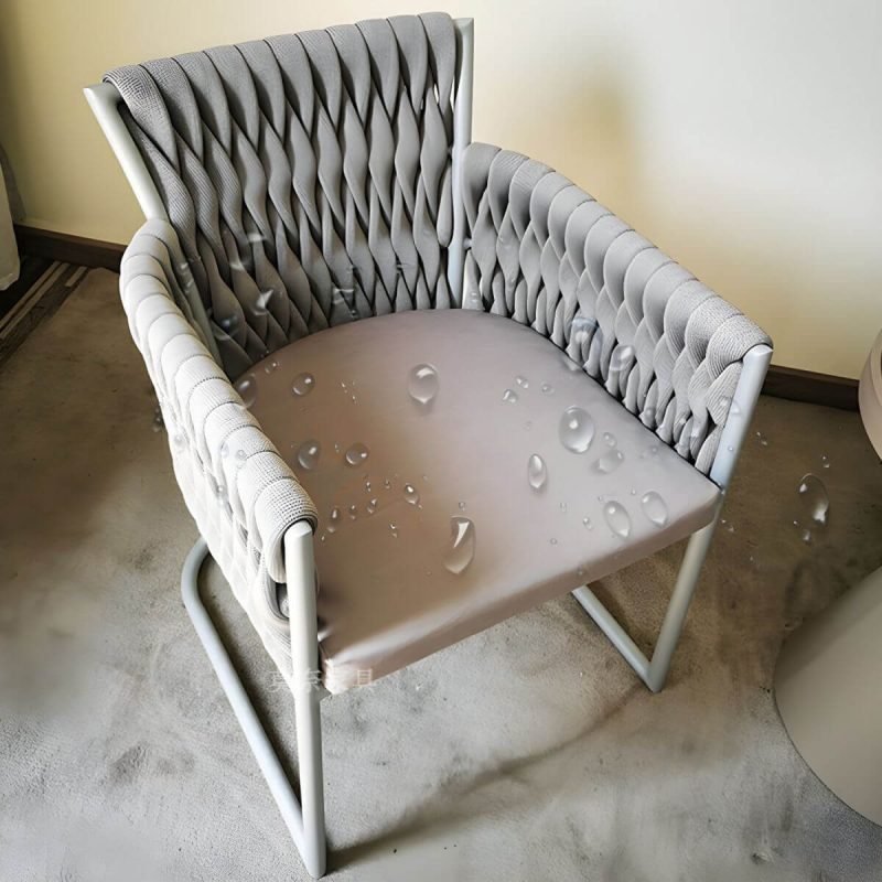 "Stone Patio Dining Table Set Metal Black Legs with Gray Cushion and Woven Chair Back - Table & 4 Chairs 31.5"L x 31.5"W x 29.5"H"