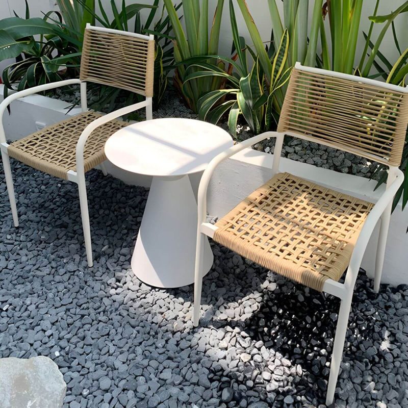 "Contemporary Metal Dining Table Set with White Top for Courtyard - Table & Chair(s) 27.6"L x 27.6"W x 28.3"H 4"