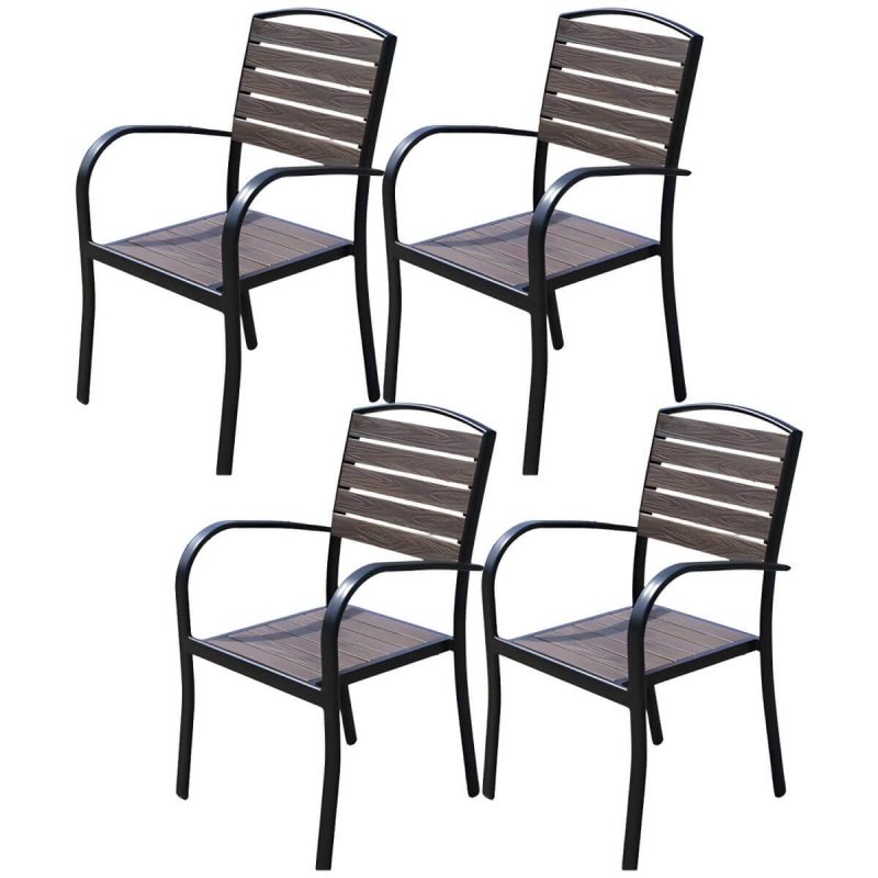 "Traditional Dining Armchair Open Back Outdoors Dining Chairs in Brown - 22"L x 23"W x 35"H 4 Piece Set"