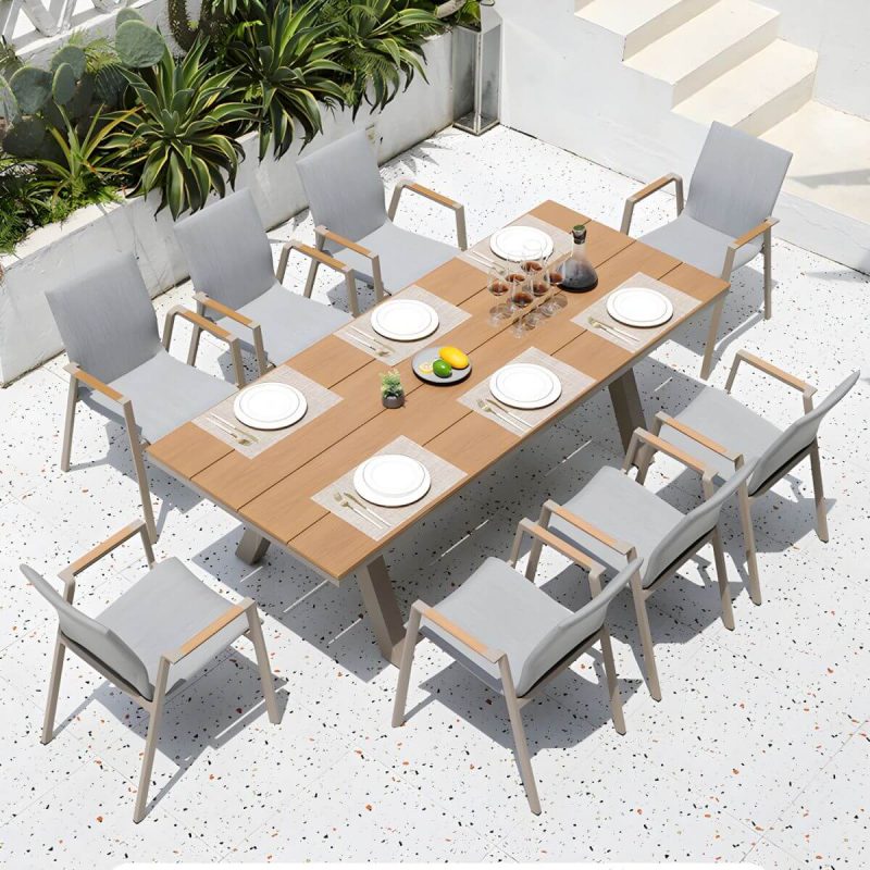 "Modern Artificial Wood Courtyard Table Rectangle Shape Outdoor Table - Table Only 87"L x 35"W x 29"H"