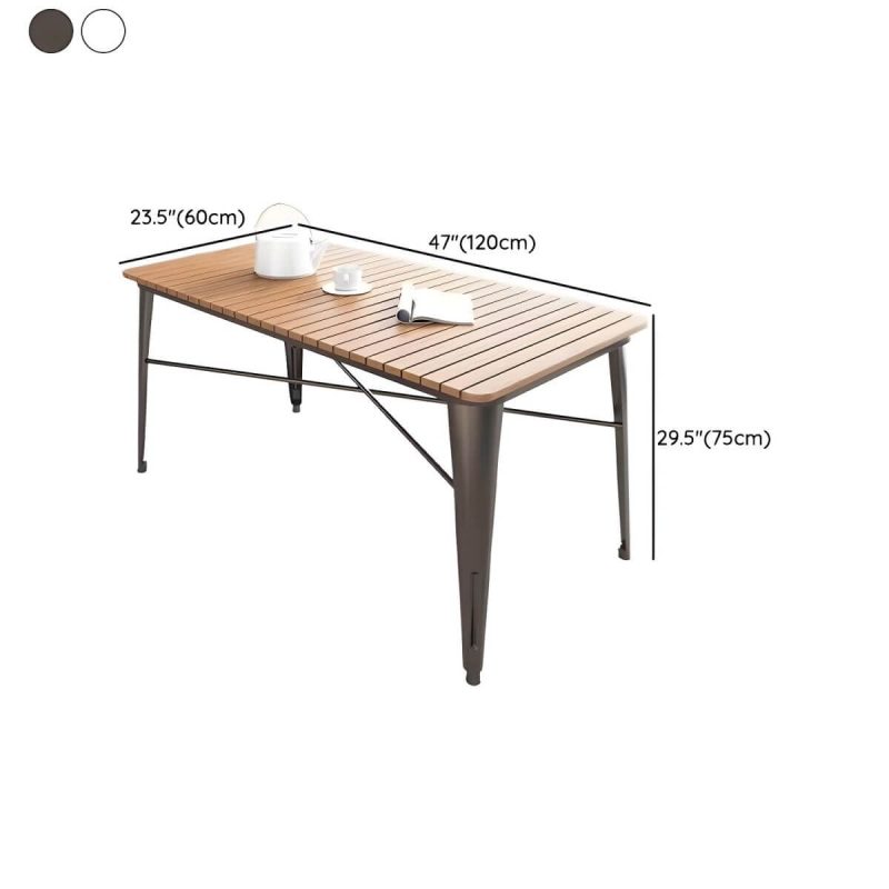 "Dimension of Industrial Brown Wood Patio Dining Table without Umbrella Hole and UV Resistant Finish - 47.2"L x 23.6"W x 29.5"H Black Table Only"