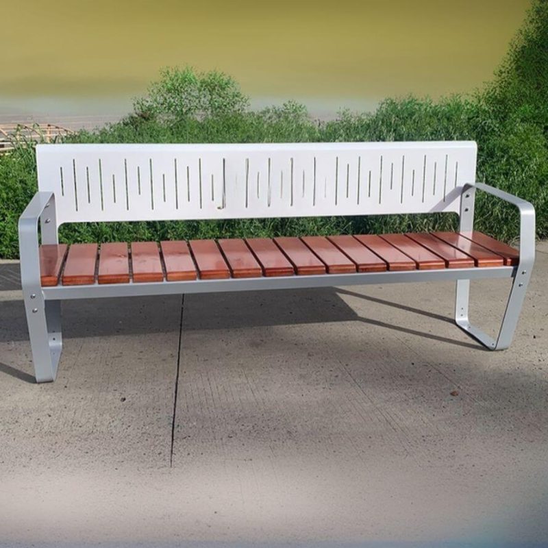 "Contemporary Outdoor Bench with Durable Steel Seating and Straight Arm Design, 71"L x 17"W x 26"H"
