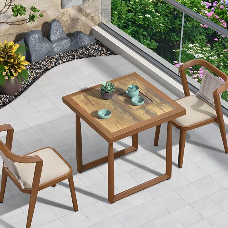 "Wood and Metal Patio Table Wood-Like Rectangle/Square in Brown/White - Brown 27.6"L x 27.6"W x 28.7"H Table Only"