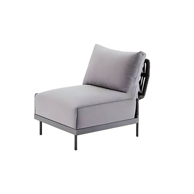 "Water Resistant Modern Upholstered Patio Metal Sofa with Cushions and Pillows - Armless Single Chair"