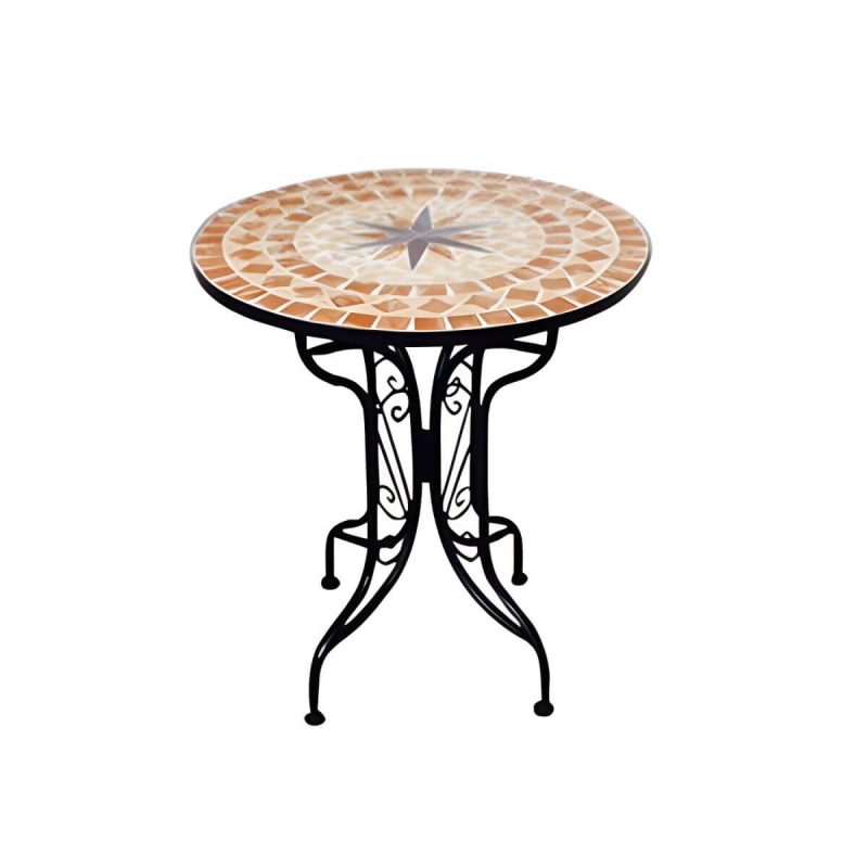 "French Country Metal Patio Table Round Outdoor Iron Dining Table - Table Only Orange"