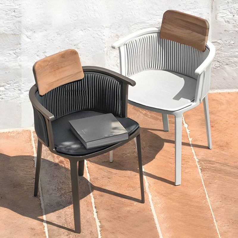 "Metal Coastal With Arm Solid Wood Black Outdoor Bistro Chairs - 1 Piece Stainless Steel 45 x 58 x 105 cm"