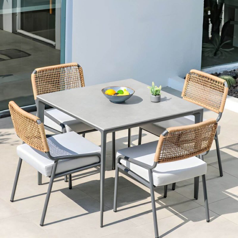 "Grey Patio Table Stone Contemporary Style in Rectangular/Square Shape - Table Only 35.4"L x 35.4"W x 29.5"H"