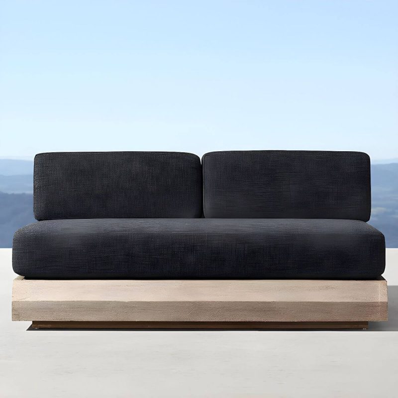 "Wood Rectangular Contemporary Patio Sofa with Cushions for Outdoor - 2-Seater Sofa"