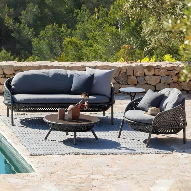 "Metal Frame Symmetrical Contemporary Patio Sofa with Pillow Cushions - Gray 31"L x 33"W x 31"H"