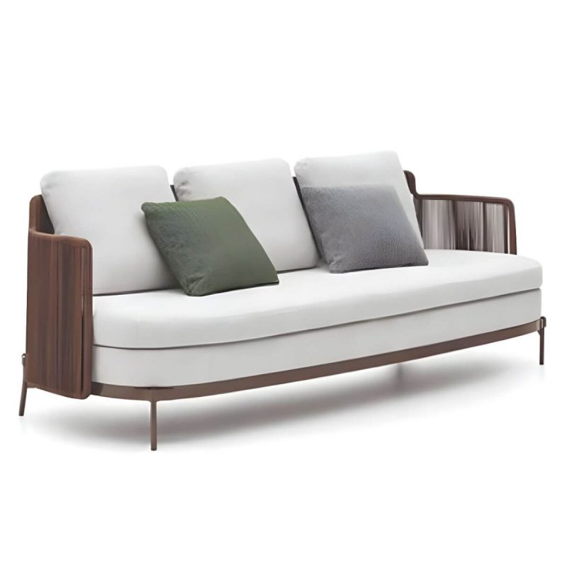 "Waterproof Wicker/Rattan Modern Sofa with Upholstered Cushions and Pillows - Brown - 3-Seater Sofa"
