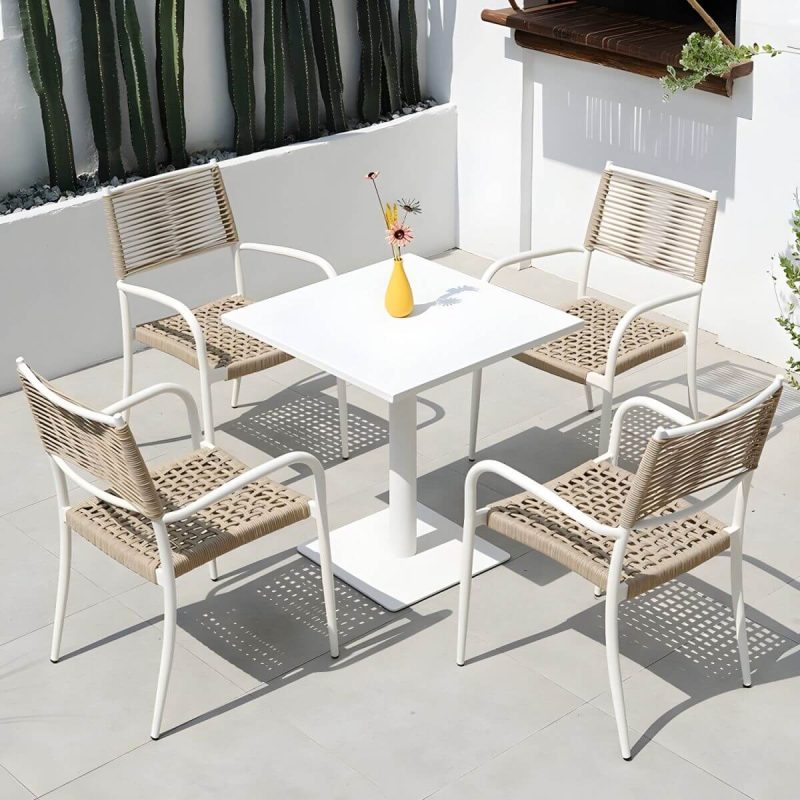 "Contemporary Metal Dining Table Set with White Top for Courtyard - Table & Chair(s) 28"L x 28"W x 29"H 4"