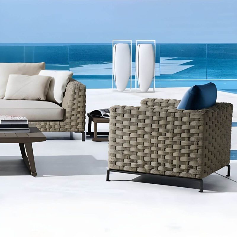 "Contemporary Water Resistant Symmetrical Patio Sofa with Cushions for Outdoor - 3-Seater Corner Sofa"