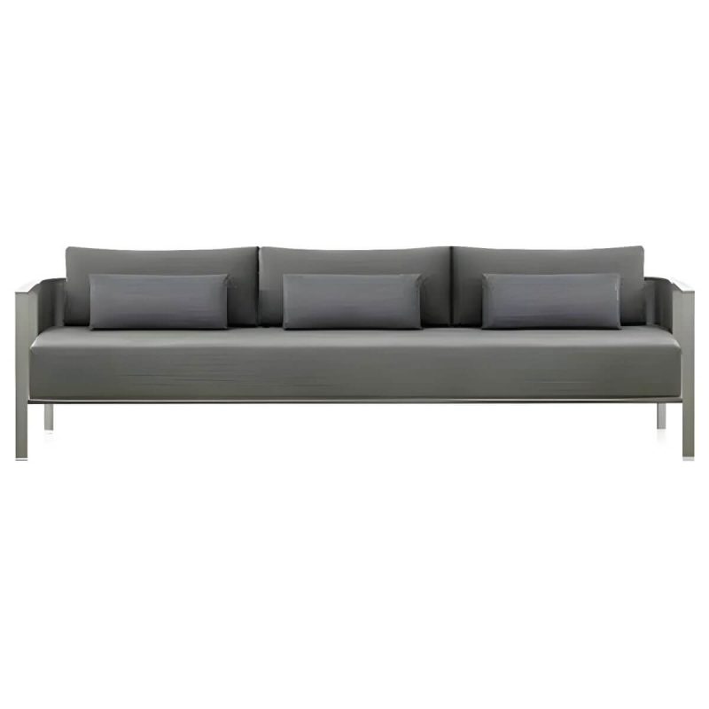 "Gray Upholstered Metal Frame Modern Sofa with Removable Cushions - 3-Seater Sofa"