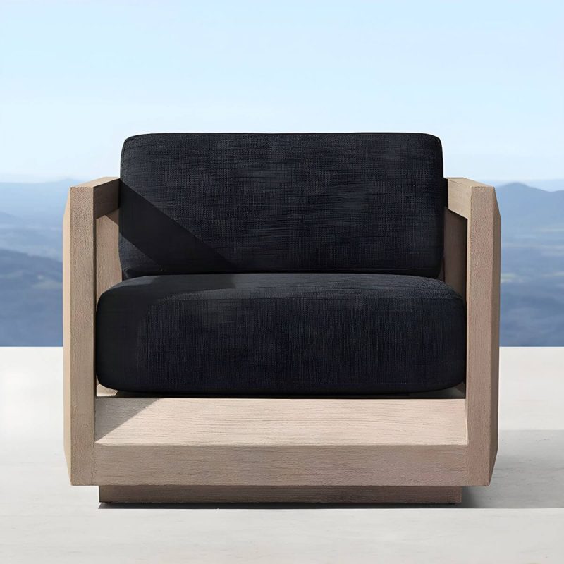 "Wood Rectangular Contemporary Patio Sofa with Cushions for Outdoor - 1-Seater Sofa"