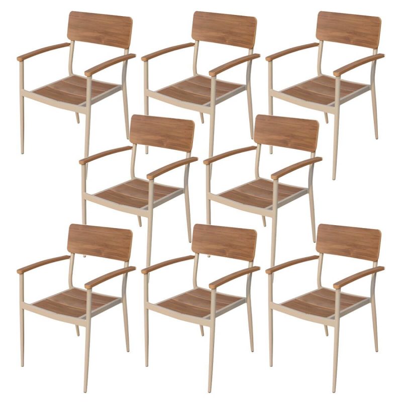 "Matte Finish Metallic Patio Chair Assembled Industrial with Arms - 8 Piece Set"