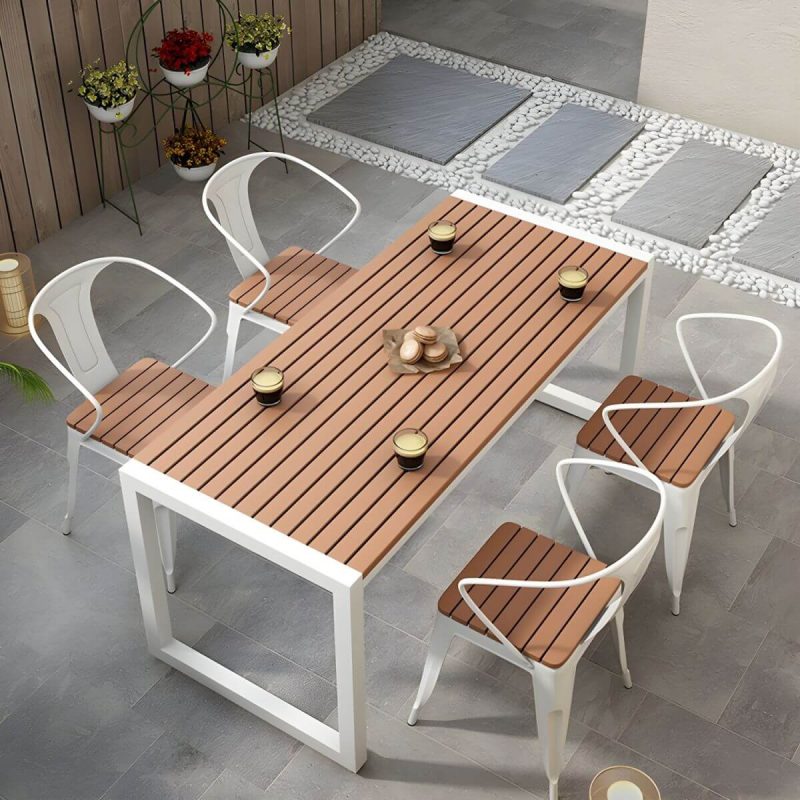 "Industrial Style Wooden Dining Table in Medium Wood Color - Non-Foldable - Table Only 47.2"L x 23.6"W x 29.5"H White"