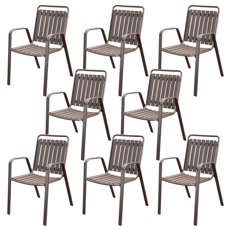 "Antique Finish Patio Chair Plastic Industrial Stacking without Cushions - 8 Piece Set"