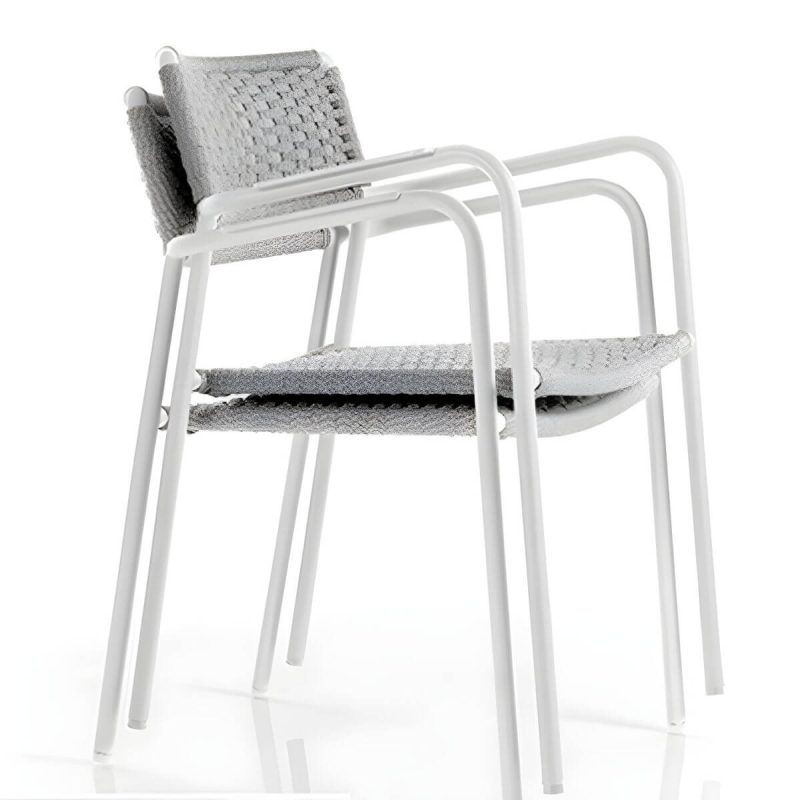 "Contemporary Aluminum Frame Water Repellent Patio Dining Chair with Arm - 2 Piece Set"