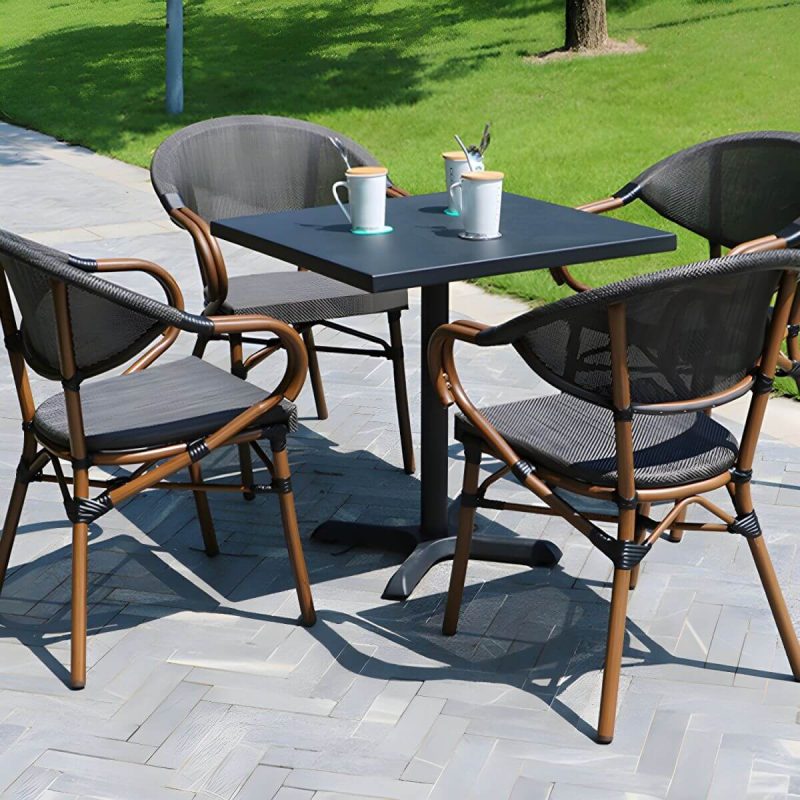"Modern Geometric Waterproof Courtyard Table Metal Base Outdoor Table - Table Only Round Wood Color 27.6"L x 27.6"W x 27.6"H"