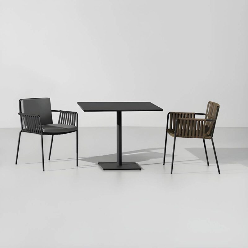 "Modern Dining Armchair with Cushions and Arm Water Resistant - Brown 2 Piece Set Rope"