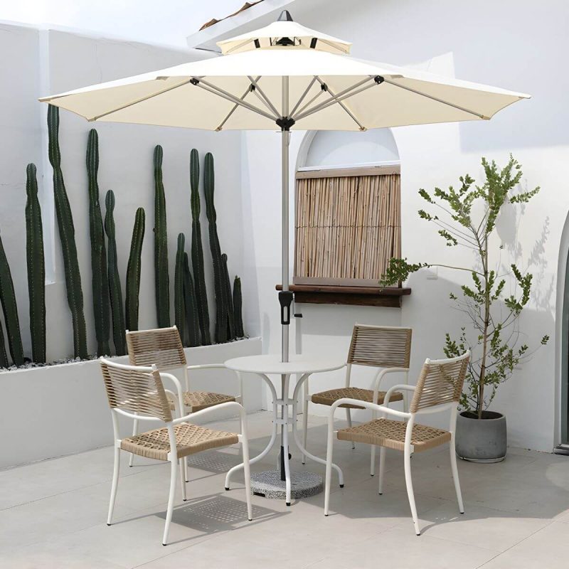 "Stacking Dining Side Chair Aluminum Outdoor Bistro Chairs with Arm - 2 Piece Set"